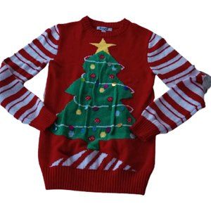 Red Christmas Sweater w Christmas Tree Small XS